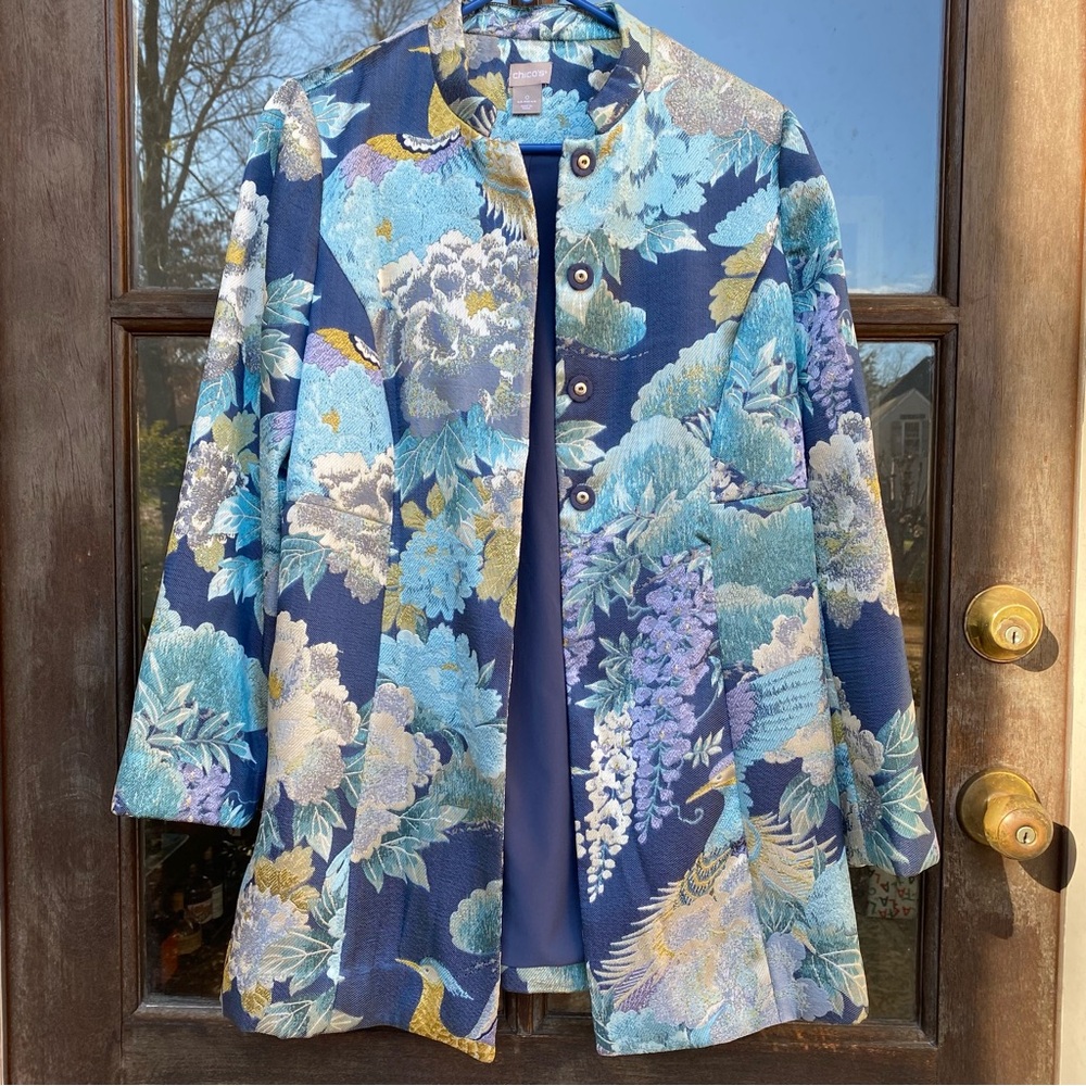 Chico's Green and Blue Floral Blazer